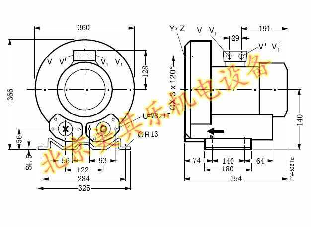 单相电2.2kw漩涡气泵CAD尺寸图